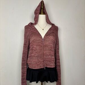tilt burgundy red knit hooded zip up cropped y2k grunge skater indie boho earthy